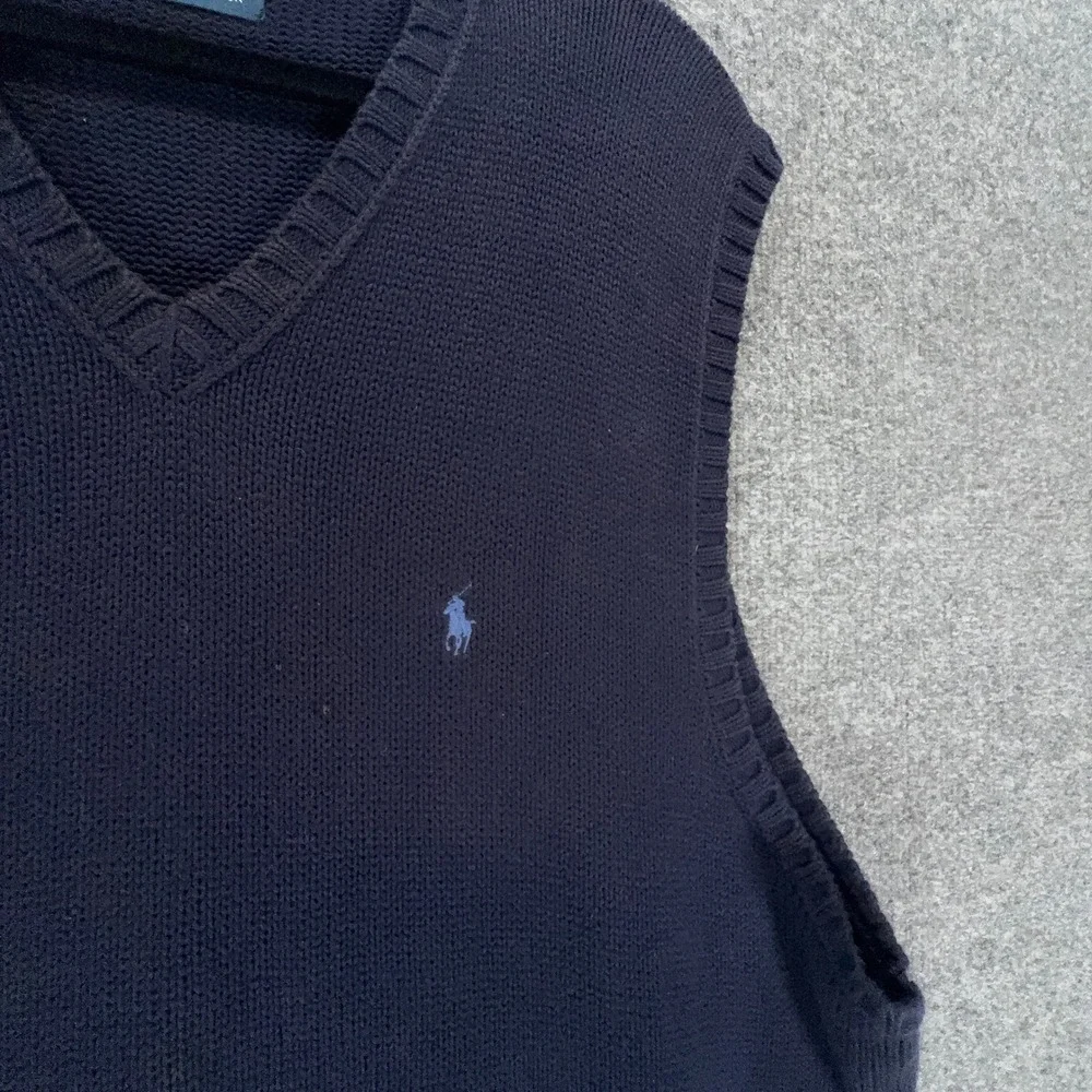 Polo Ralph Lauren Sweater Vest Mens XXL Navy Blue Cotton Vneck Knit Pullover